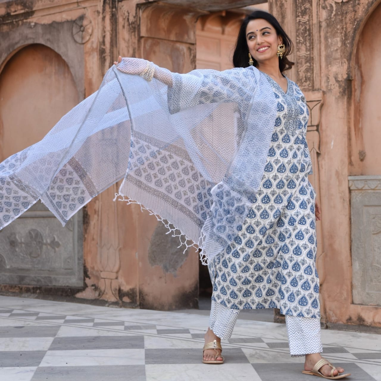 Shamal Cotton Blend Printed Kurti With Bottom Dupatta Wholesale Price In Surat
